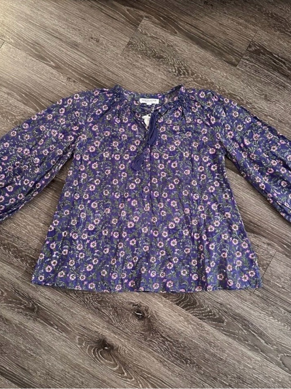 Emerson Fry Purple Floral Tie-Front Peasant Blouse